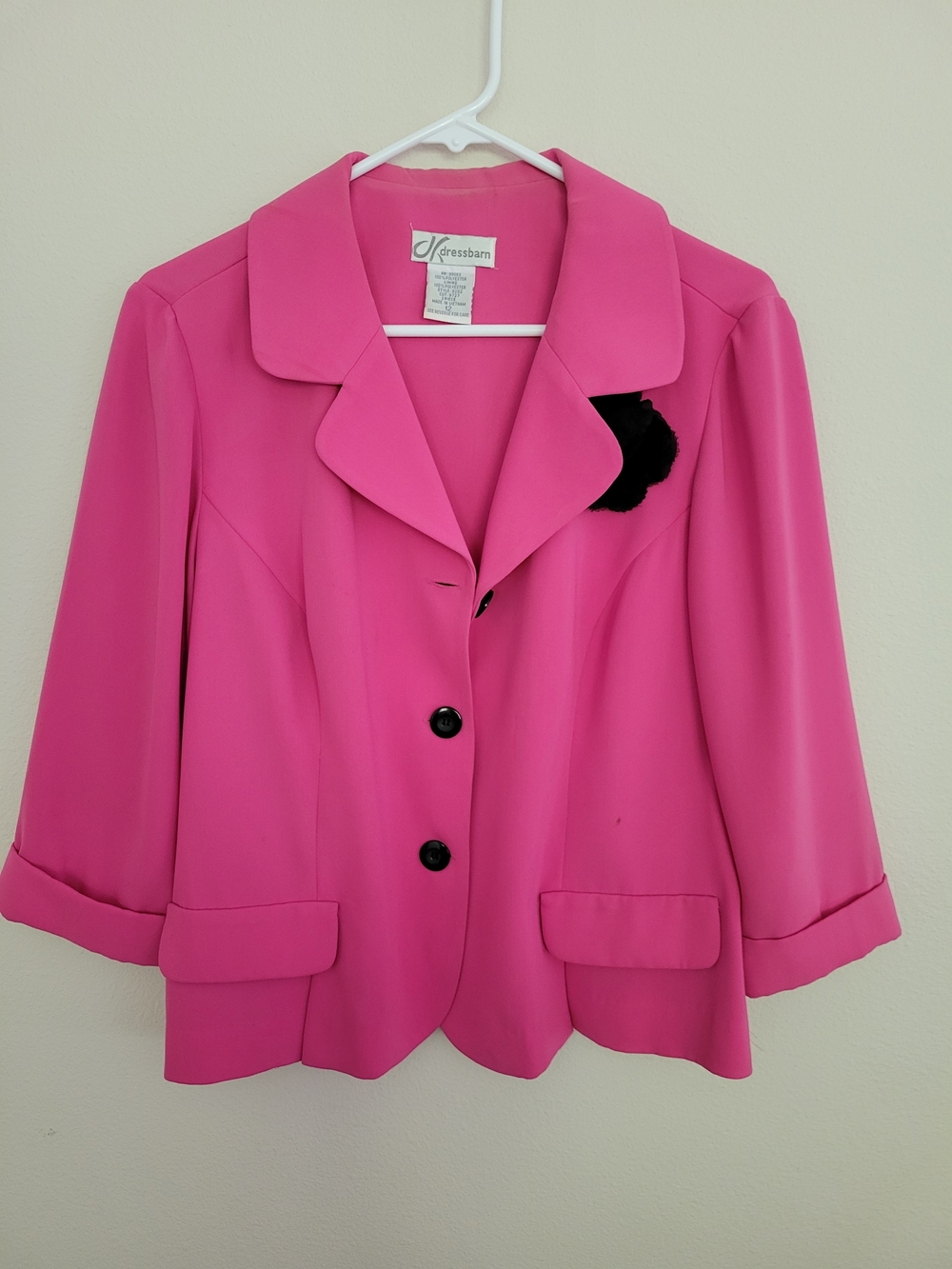 Dress Barn Hot Pink Three-Button Blazer with Notch Collar